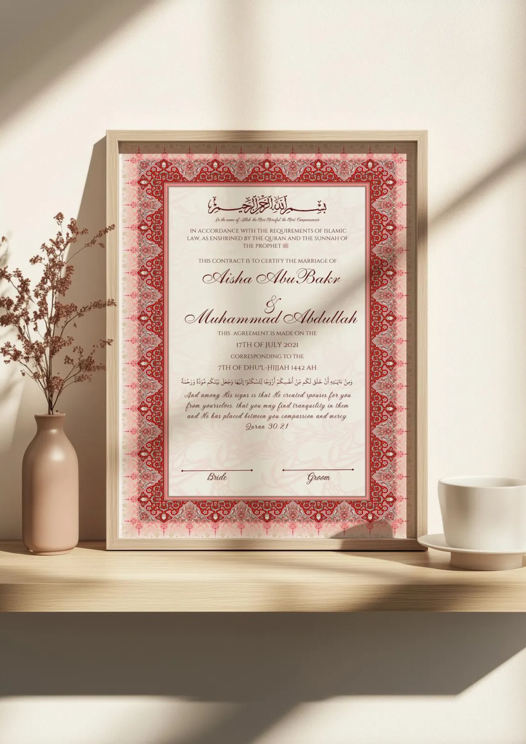 Certificat de mariage Lyndia de Création Oriental, document officiel avec design élégant et détails artistiques.