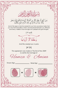 Certificat de mariage Sakinah de Création Oriental, avec calligraphie arabe et motifs décoratifs traditionnels.